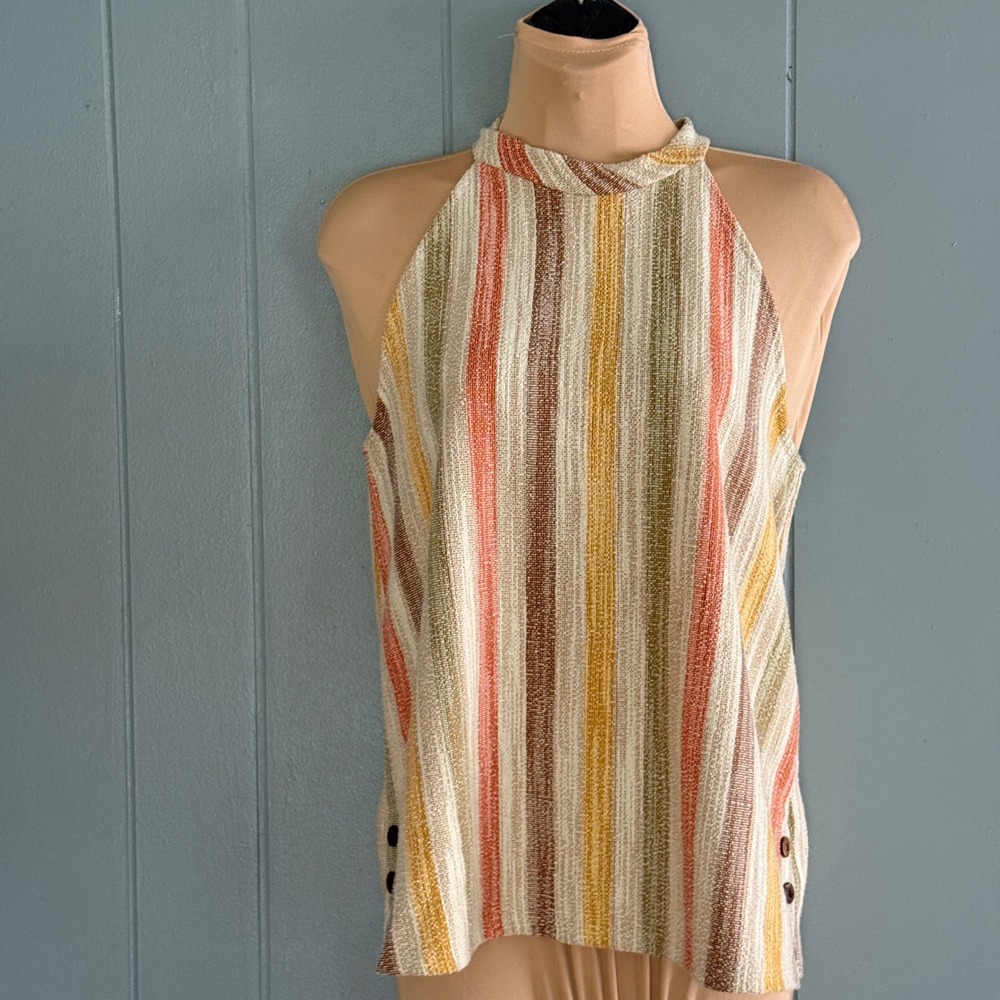 NWT W5 Halter Top S Ivory Earthy Striped Anthropology Boho 70s Festival Made USA